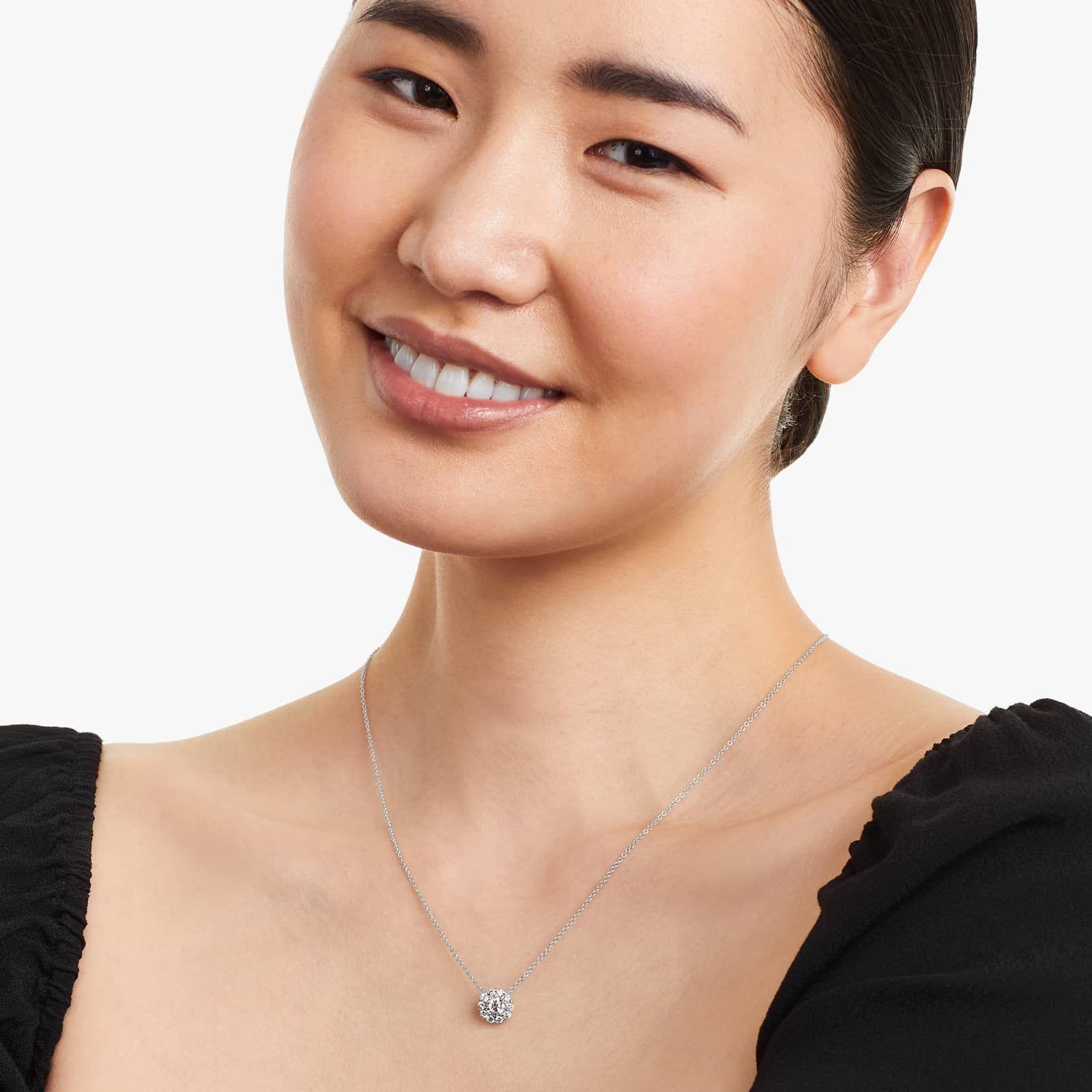 14K White Gold Halo Lab-Grown Diamond Pendant (0.75 CTW - F-G / VS2-SI1)