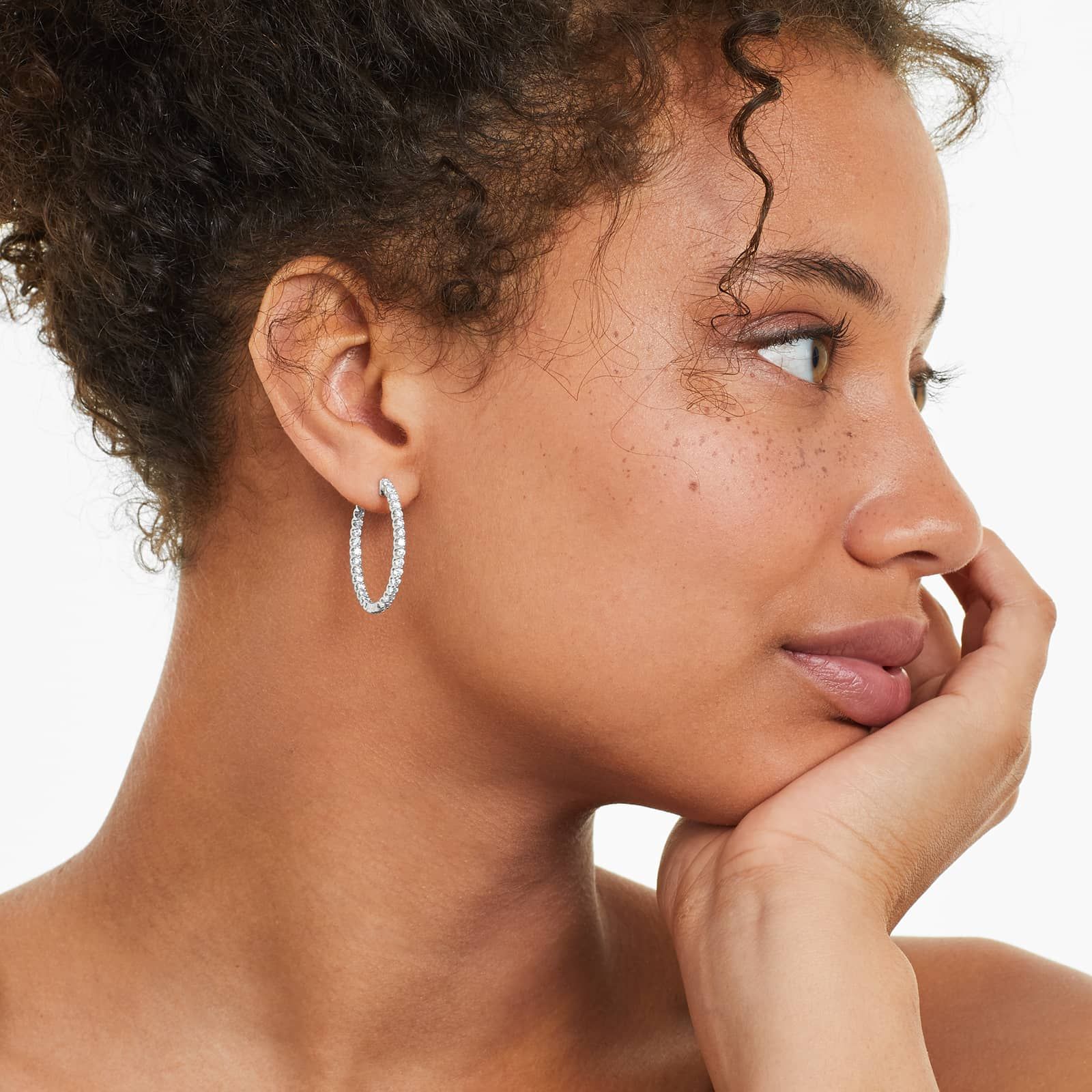 Inside Out 2 CTW Lab-Grown Diamond Hoop Earrings In 14K White Gold