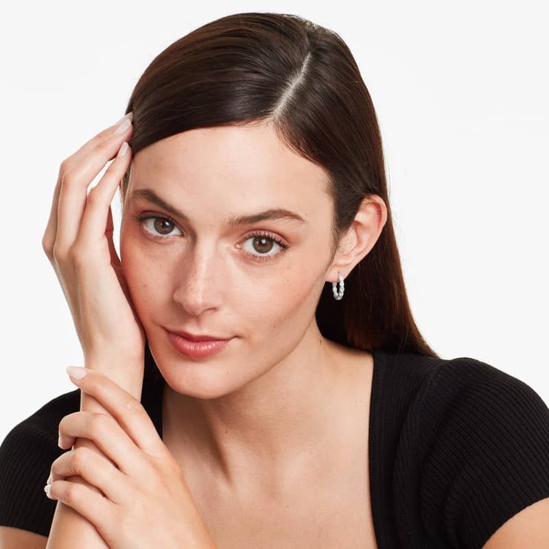 Inside Out 2 CTW Oval Cut Lab-Grown Diamond Hoop Earrings In 14K White Gold