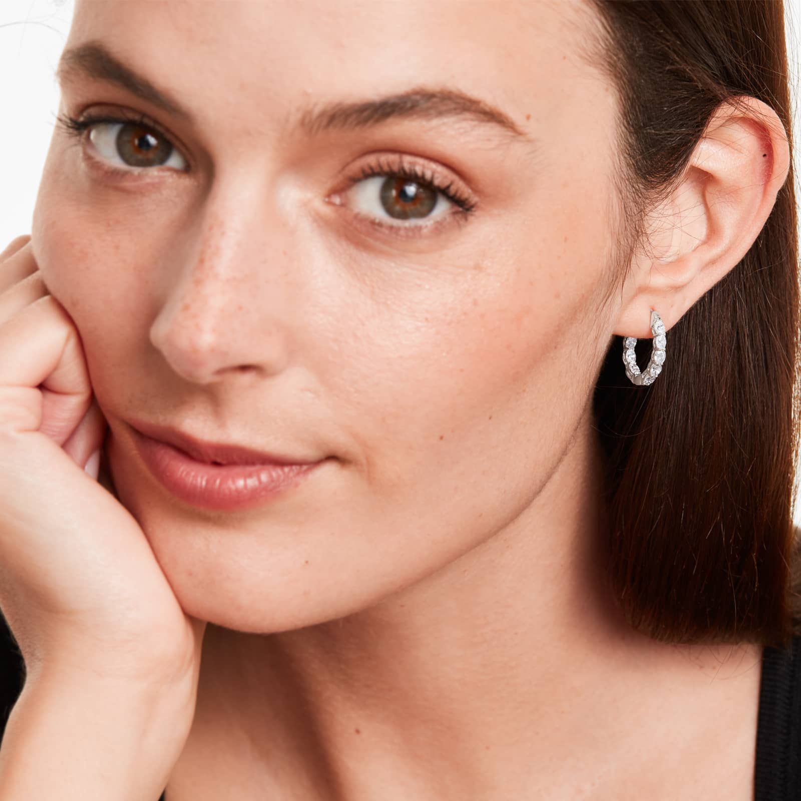 Inside Out 2 CTW Oval Cut Lab-Grown Diamond Hoop Earrings In 14K White Gold