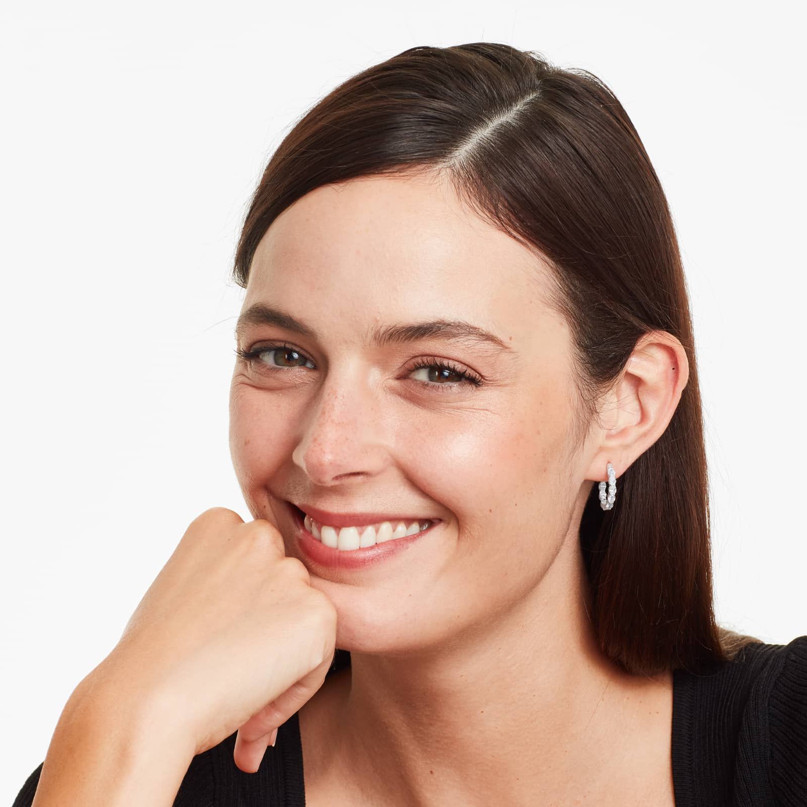 Inside Out 2 CTW Oval Cut Lab-Grown Diamond Hoop Earrings In 14K White Gold