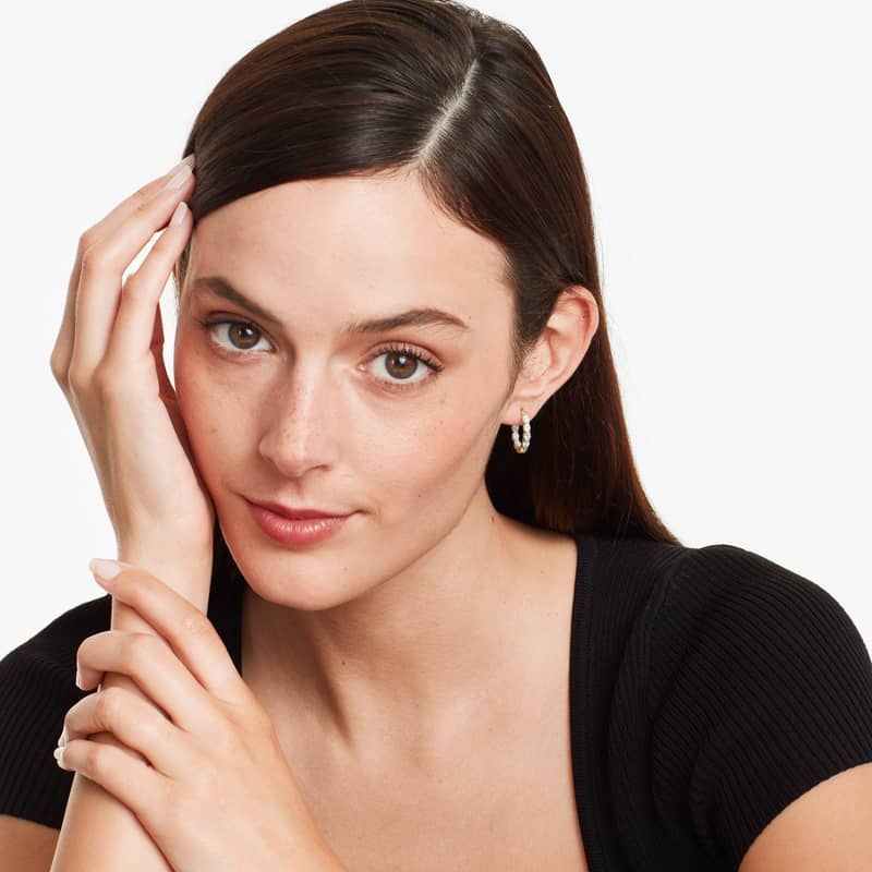 Inside Out 2 CTW Oval Cut Diamond Hoop Earrings In 14K Yellow Gold