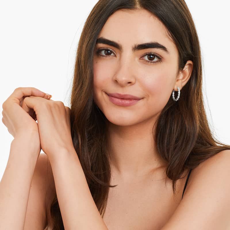 Inside Out 3 CTW Oval Cut Lab-Grown Diamond Hoop Earrings In 14K White Gold