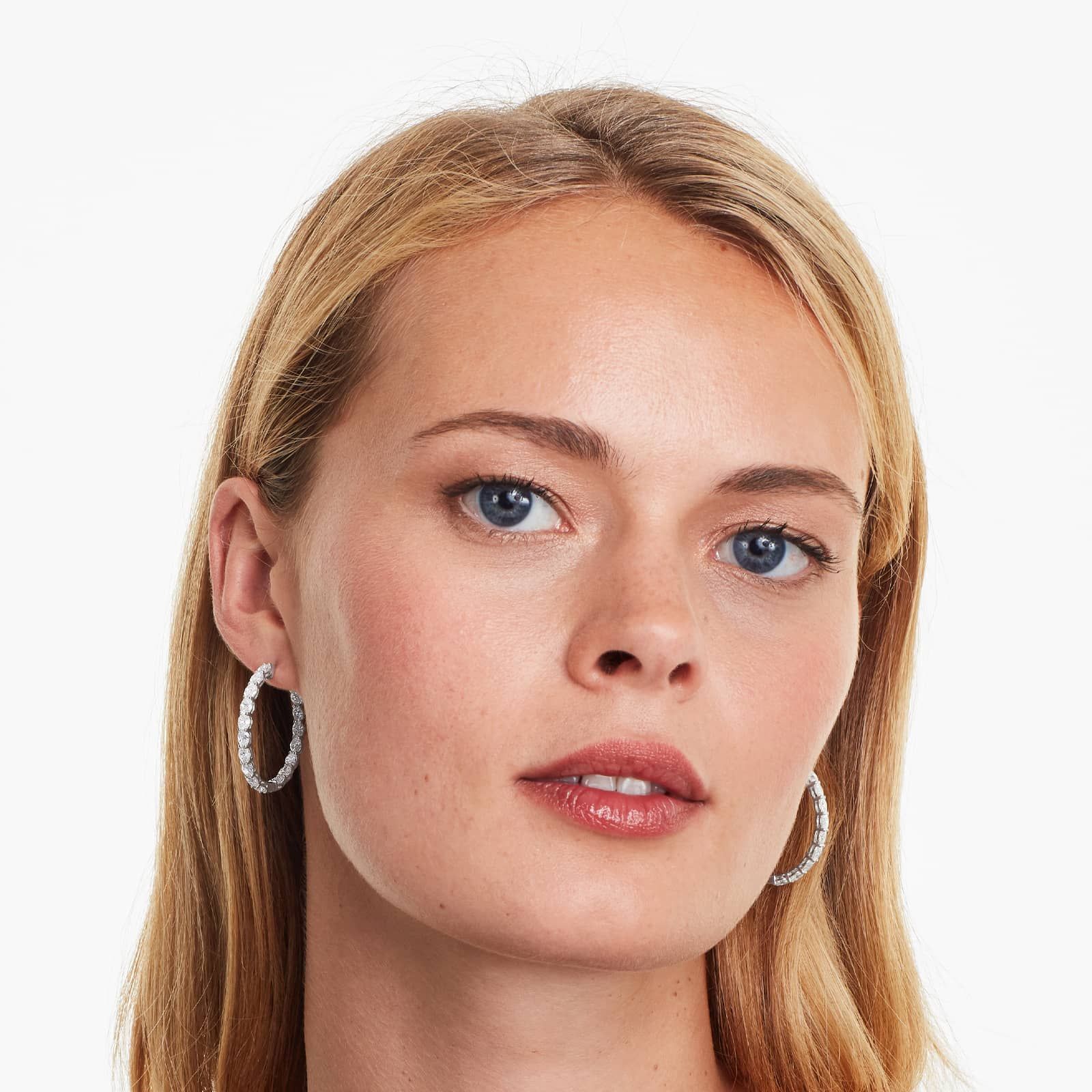 Inside Out 5 CTW Oval Cut Lab-Grown Diamond Hoop Earrings In 14K White Gold