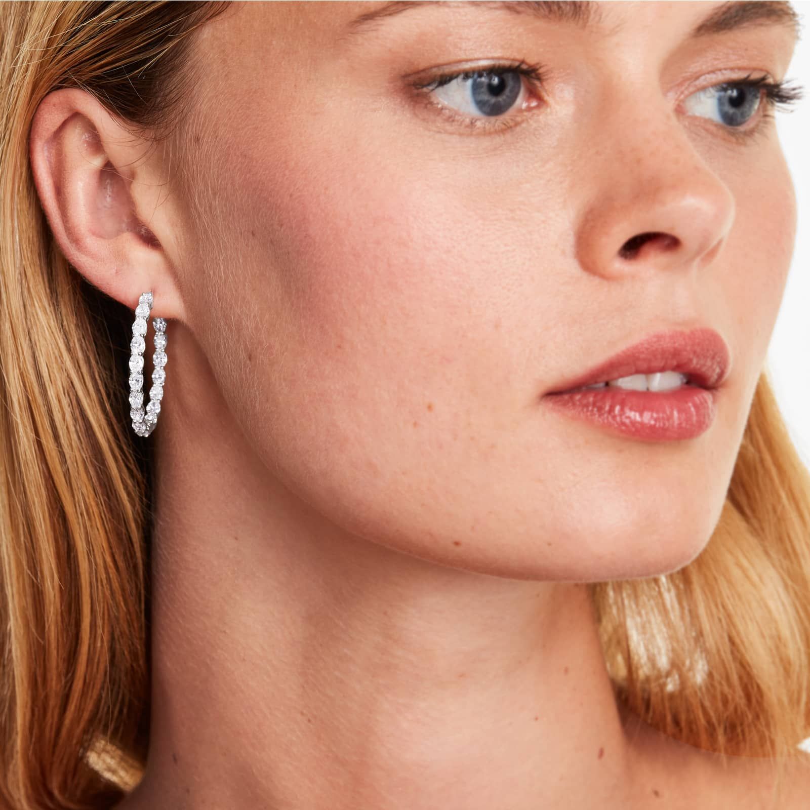 Inside Out 5 CTW Oval Cut Lab-Grown Diamond Hoop Earrings In 14K White Gold