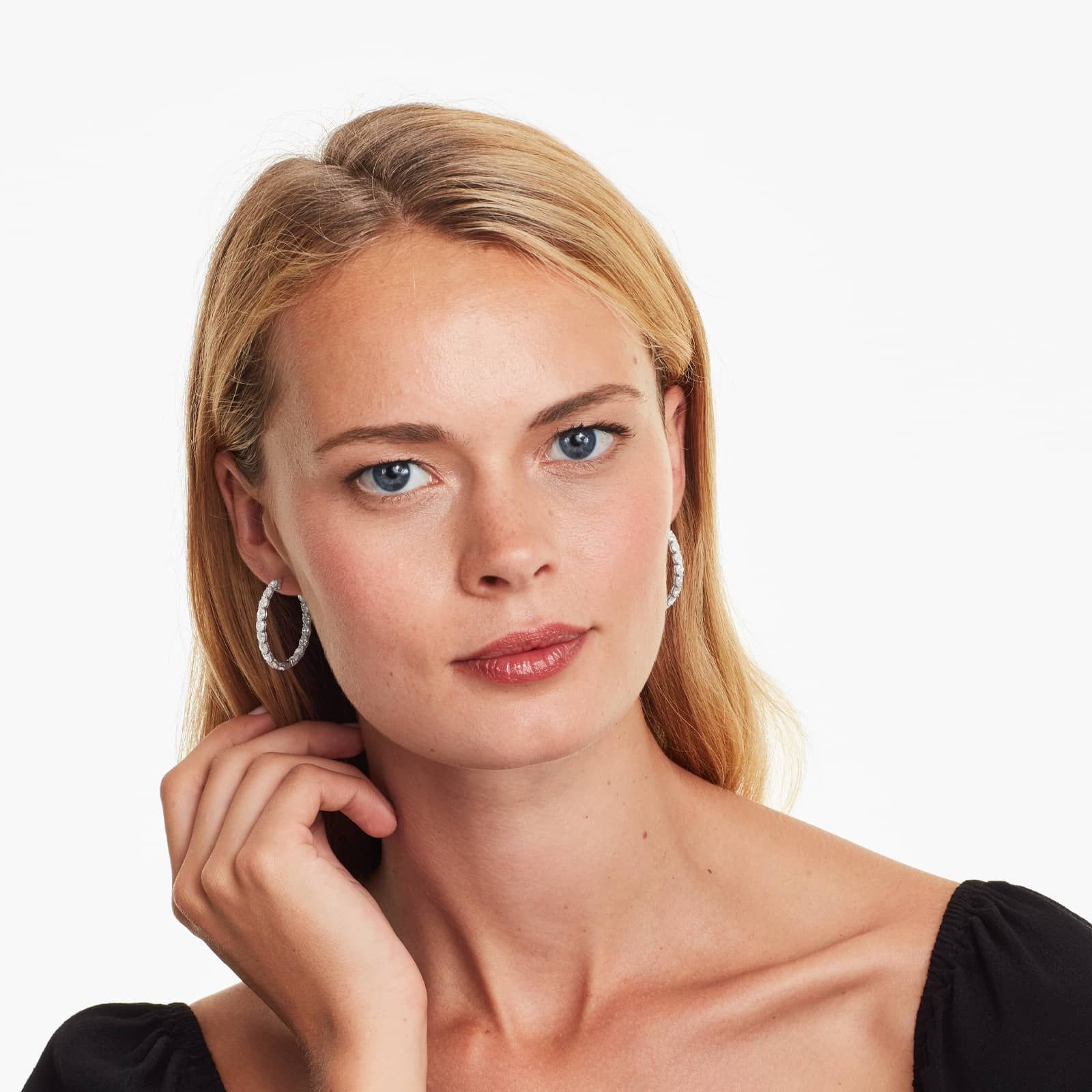 Inside Out 5 CTW Oval Cut Lab-Grown Diamond Hoop Earrings In 14K White Gold