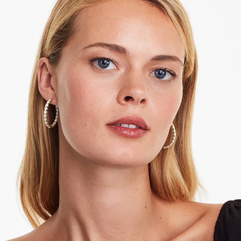 Inside Out 5 CTW Oval Cut Lab-Grown Diamond Hoop Earrings In 14K Yellow Gold