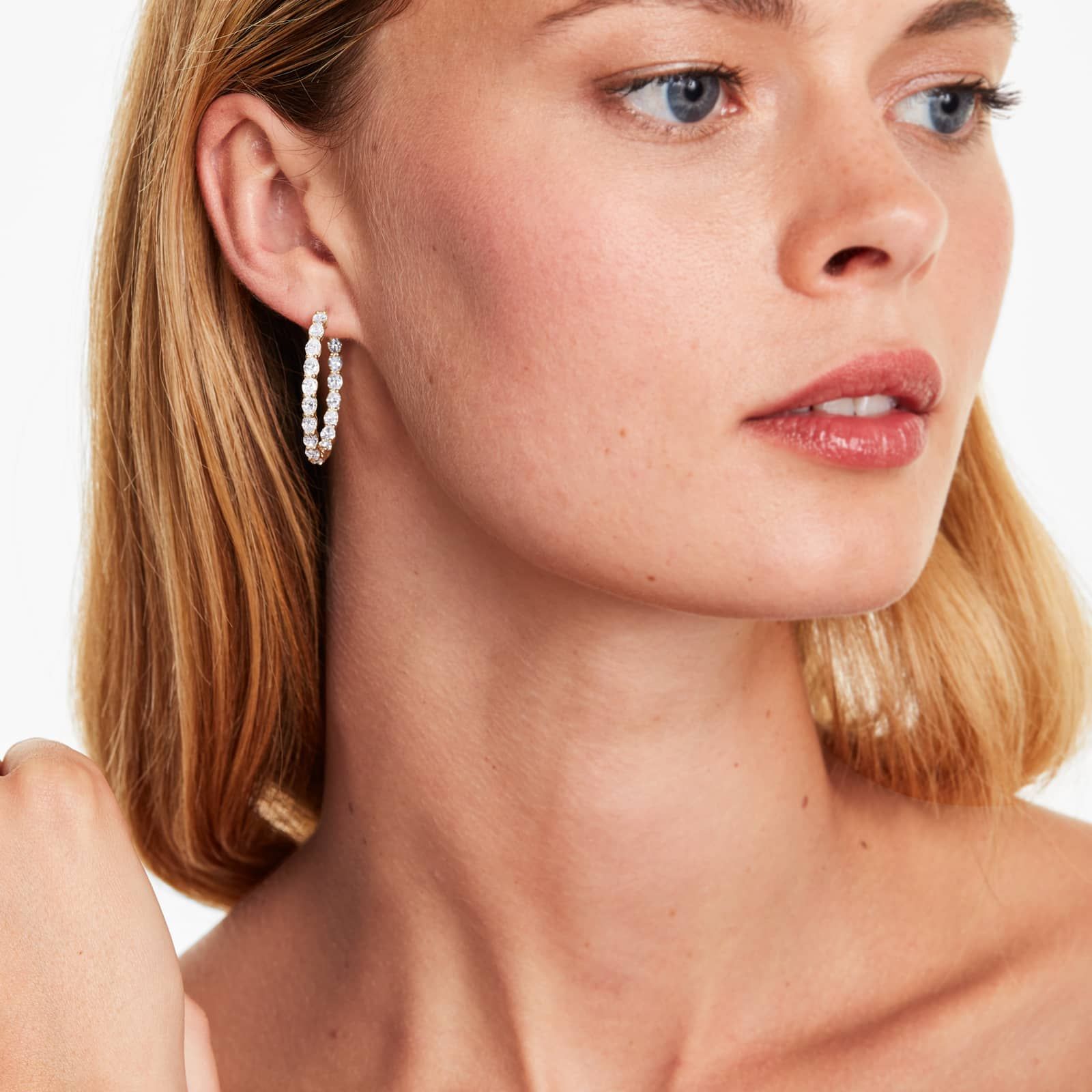 Inside Out 5 CTW Oval Cut Lab-Grown Diamond Hoop Earrings In 14K Yellow Gold