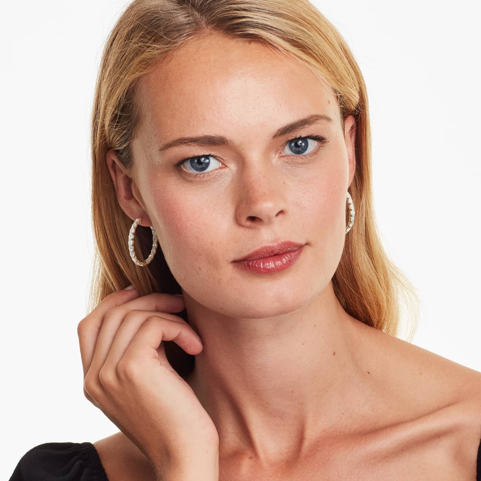 Inside Out 5 CTW Oval Cut Lab-Grown Diamond Hoop Earrings In 14K Yellow Gold