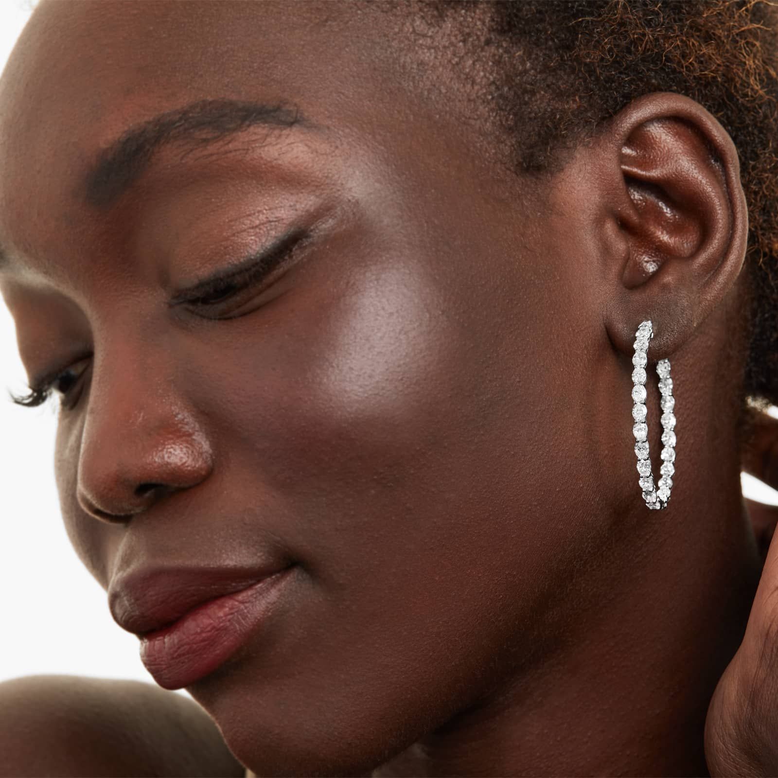 Inside Out 7 CTW Oval Cut Lab-Grown Diamond Hoop Earrings In 14K White Gold