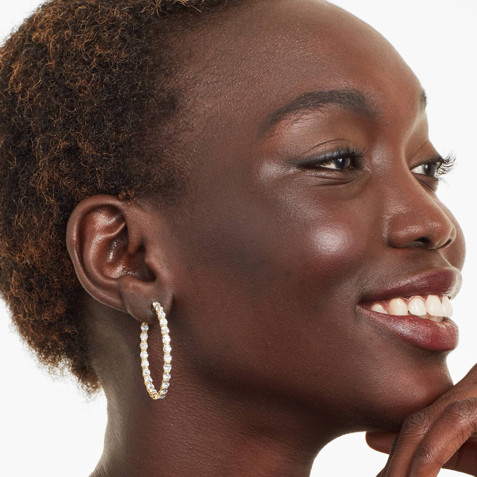 Inside Out 7 CTW Oval Cut Lab-Grown Diamond Hoop Earrings In 14K Yellow Gold