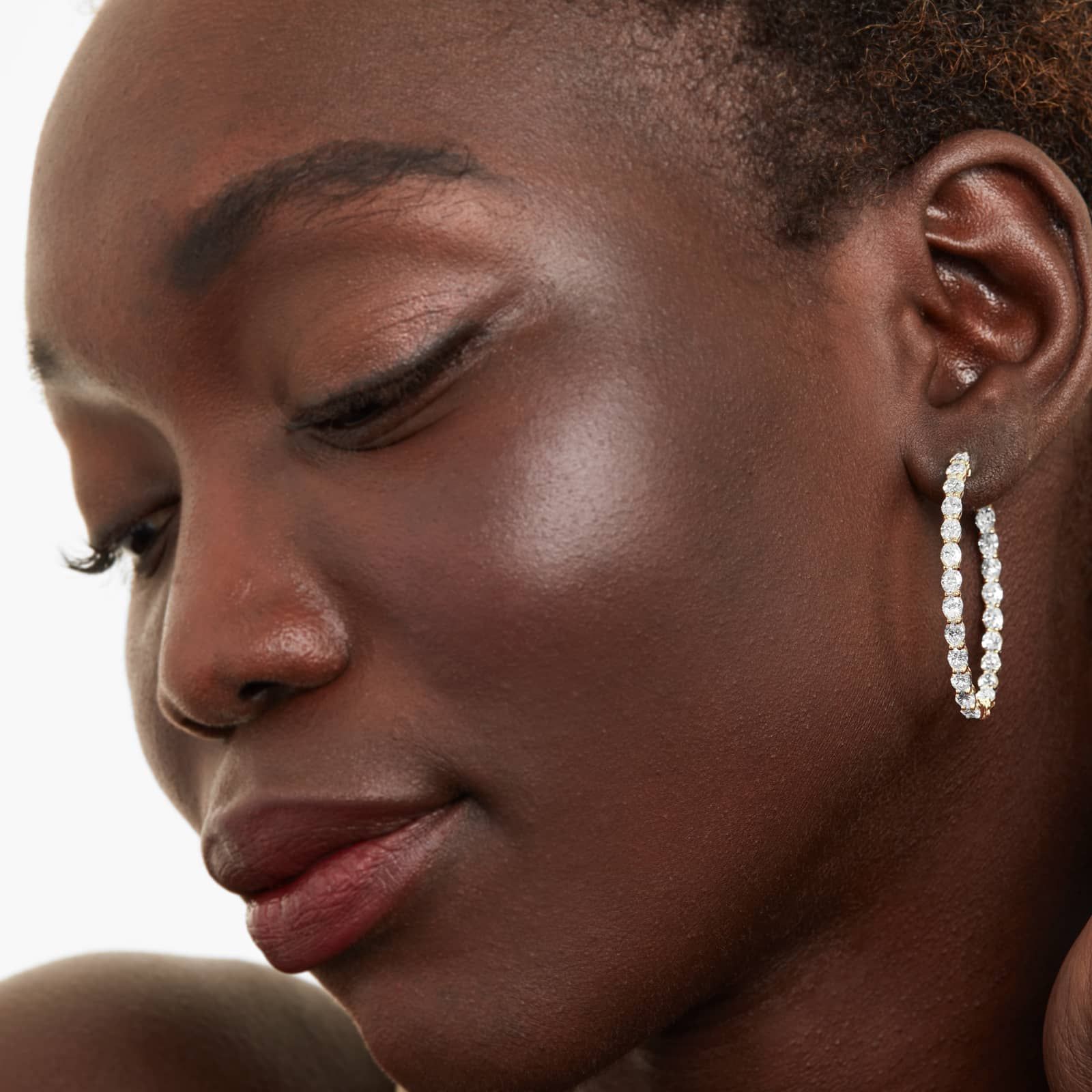 Inside Out 7 CTW Oval Cut Lab-Grown Diamond Hoop Earrings In 14K Yellow Gold