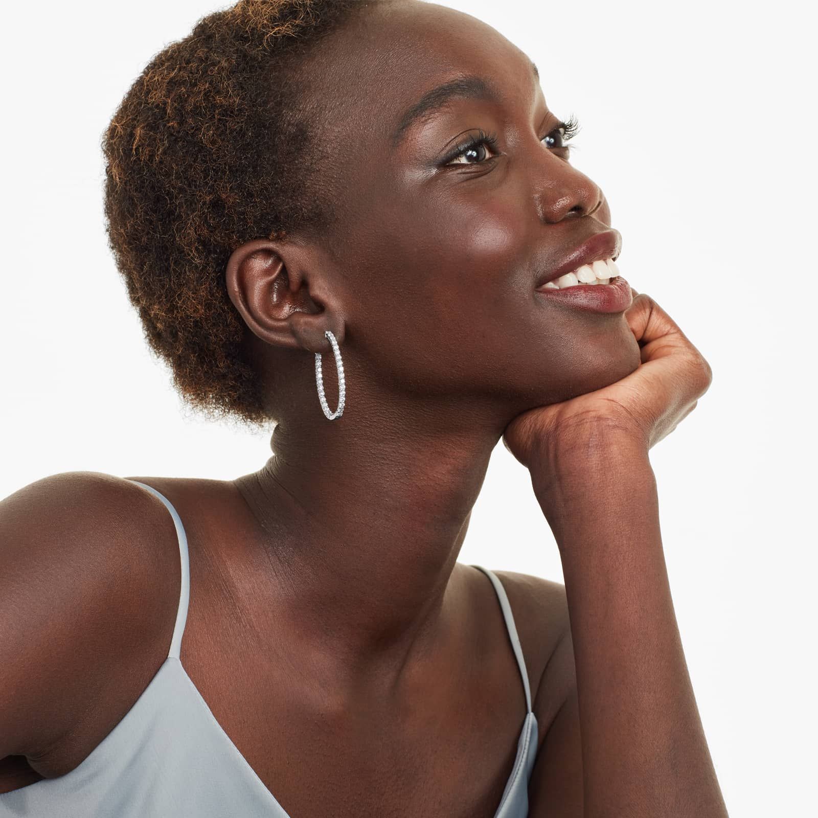 Lucida 3 CTW Diamond Hoop Earrings In 14K White Gold