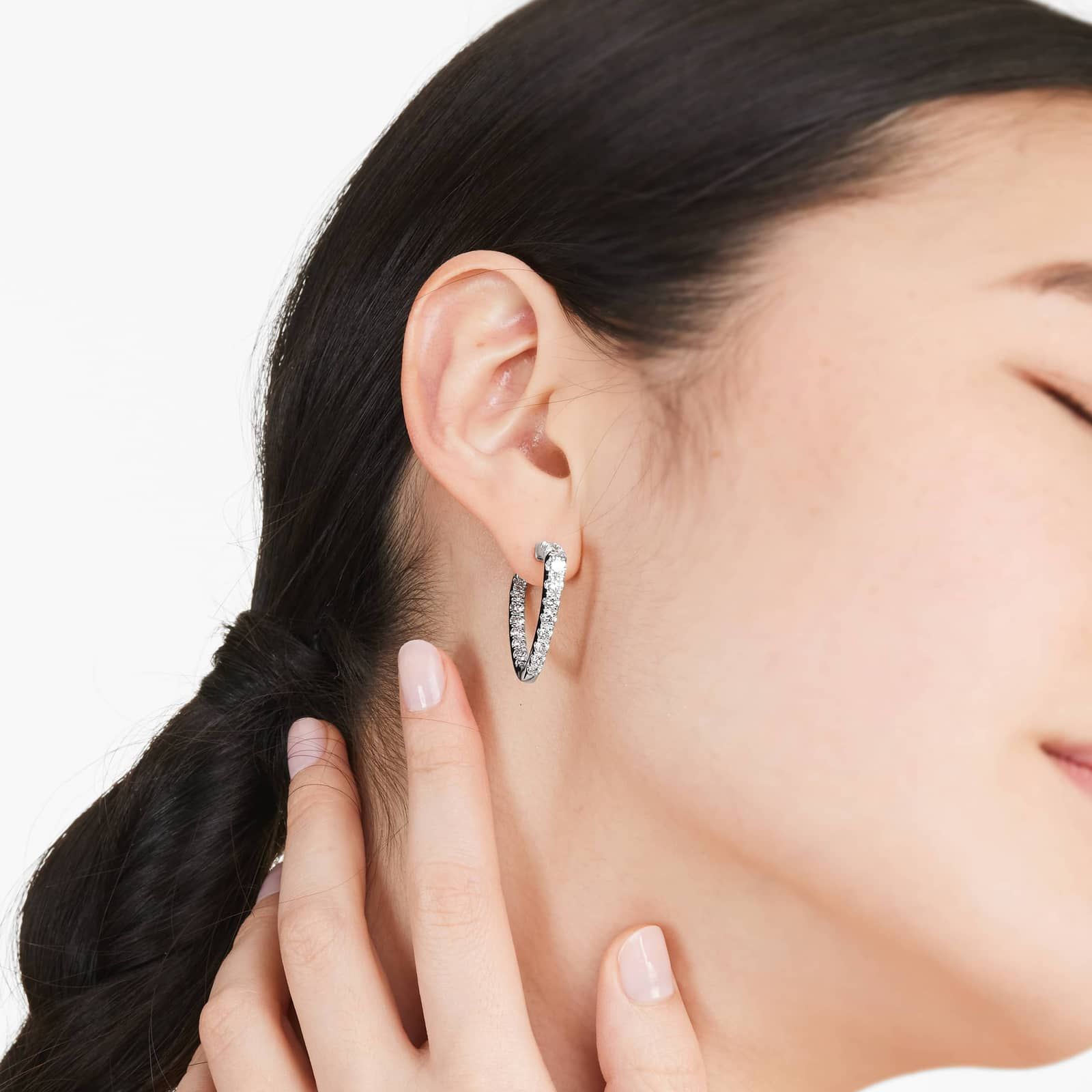 Inside Out Triangle 3 CTW Diamond Hoop Earrings In 14K White Gold