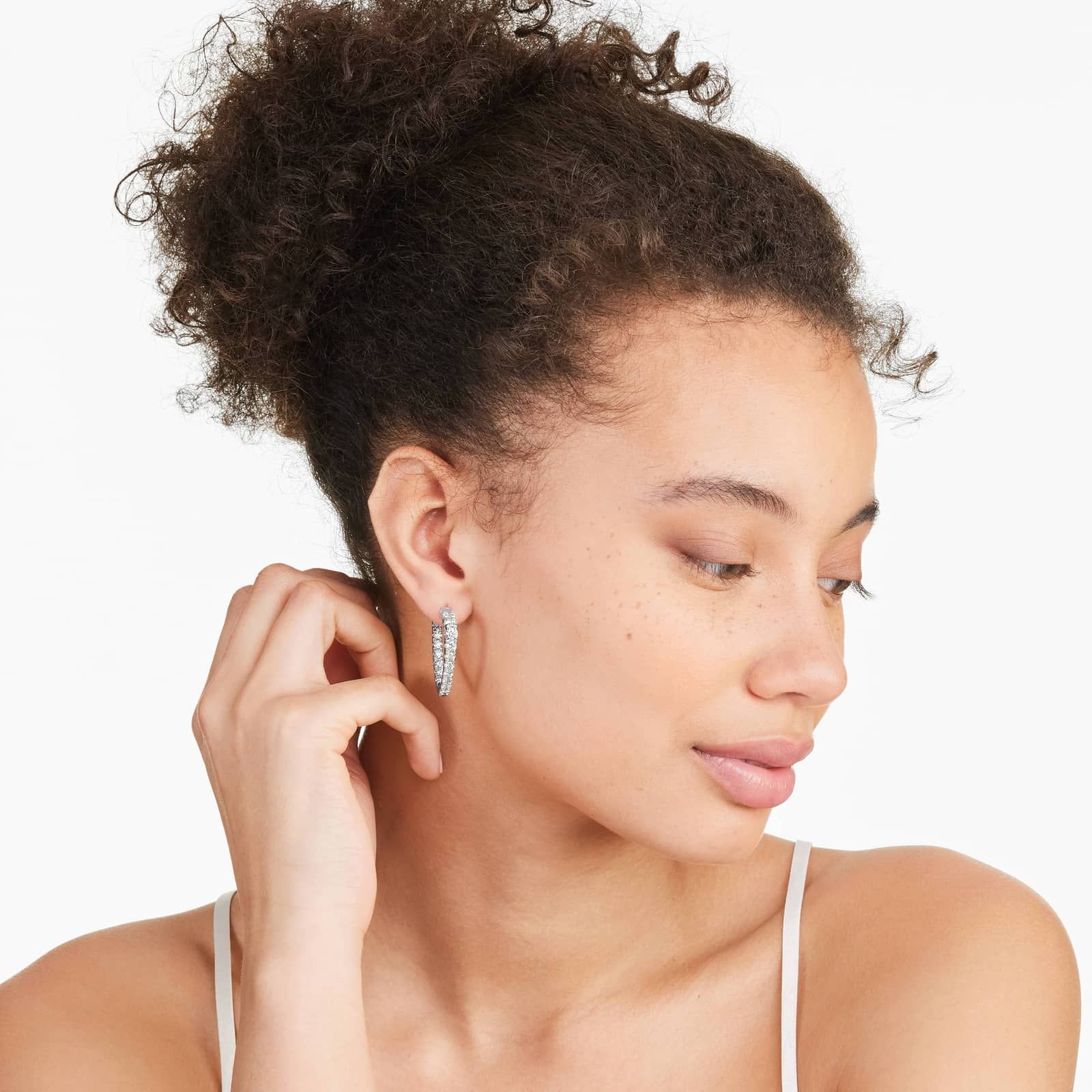 Inside Out Triangle 5 CTW Diamond Hoop Earrings In 14K White Gold