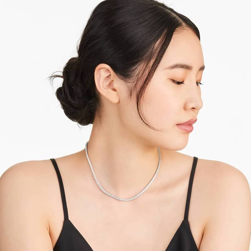 14K White Gold Straight Lab-Grown Diamond Tennis Necklace (7.00 CTW - F-G / VS2-SI1)