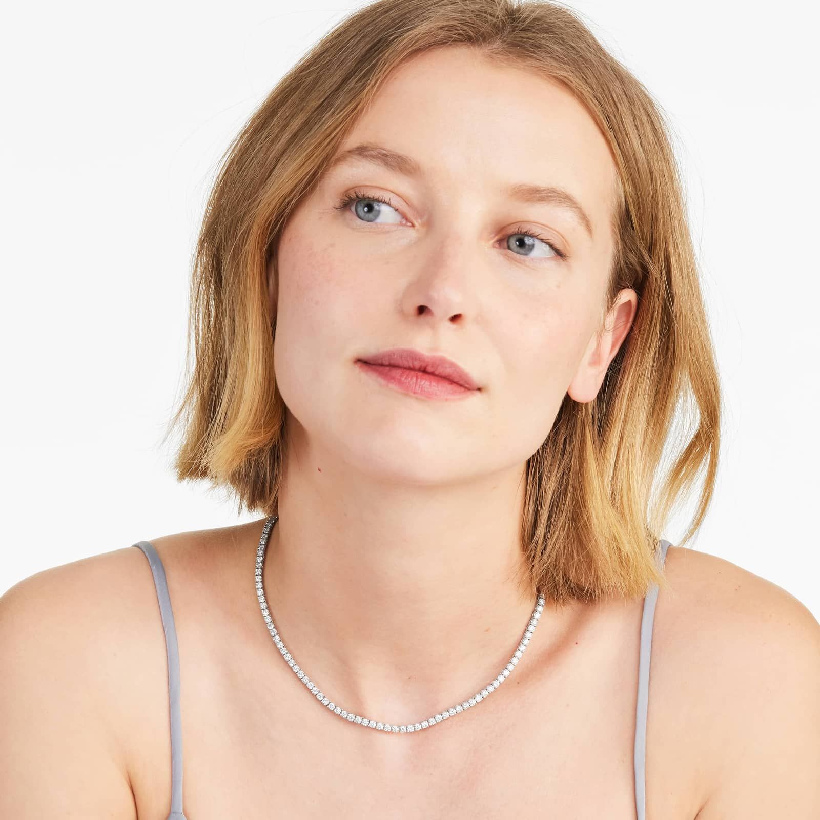 14K White Gold Straight Lab-Grown Diamond Tennis Necklace (10.00 CTW - F-G / VS2-SI1)