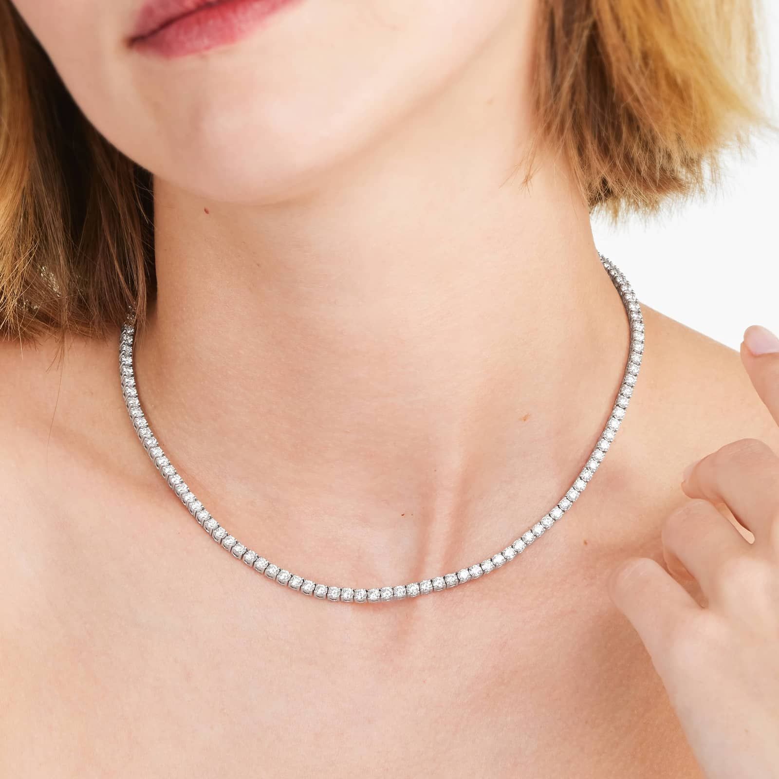 14K White Gold Straight Lab-Grown Diamond Tennis Necklace (10.00 CTW - F-G / VS2-SI1)