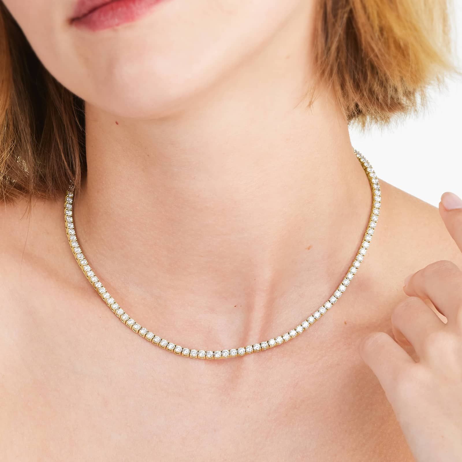 14K Yellow Gold Straight Lab-Grown Diamond Tennis Necklace (10.00 CTW - F-G / VS2-SI1)