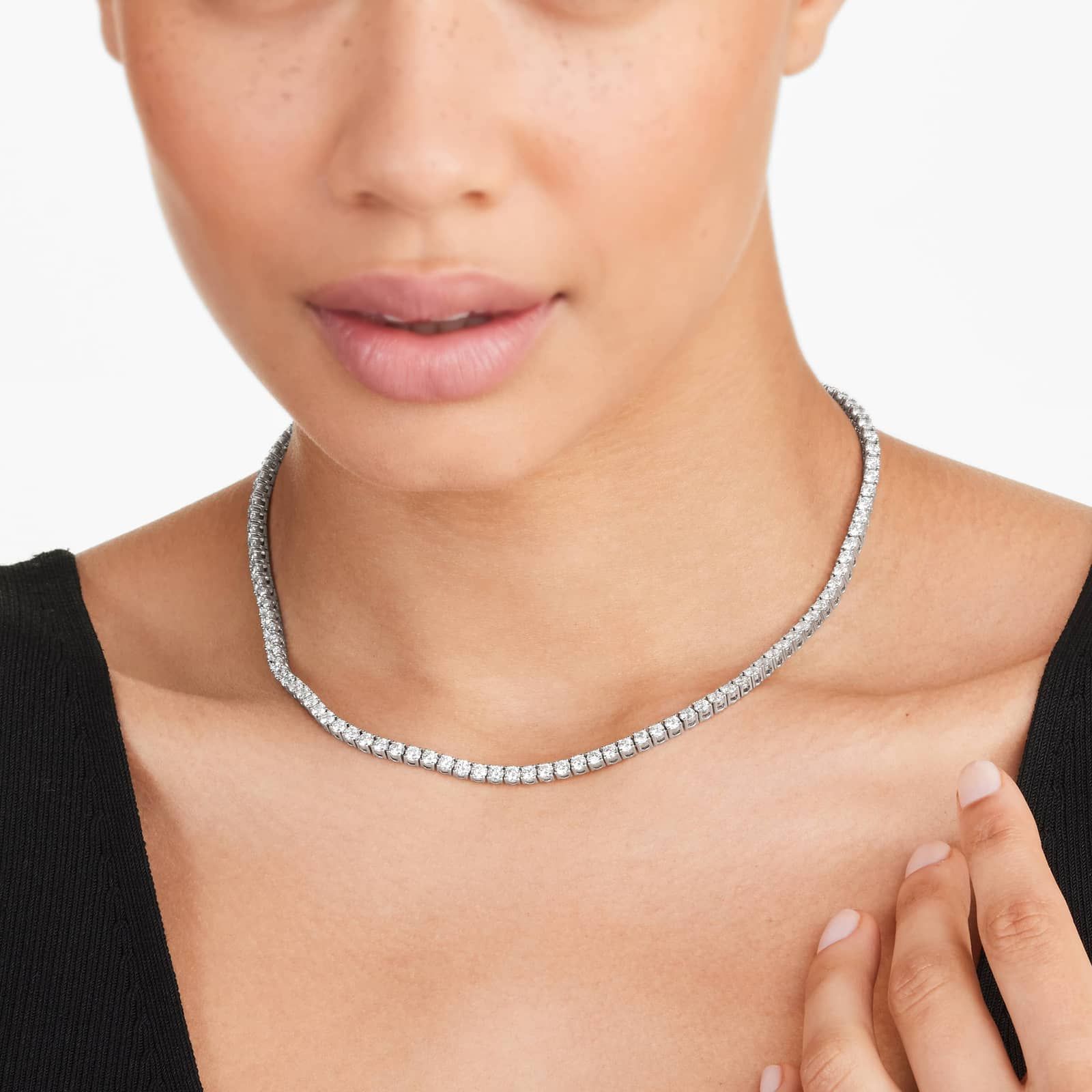 14K White Gold Straight Lab-Grown Diamond Tennis Necklace (12.00 CTW - F-G / VS2-SI1)