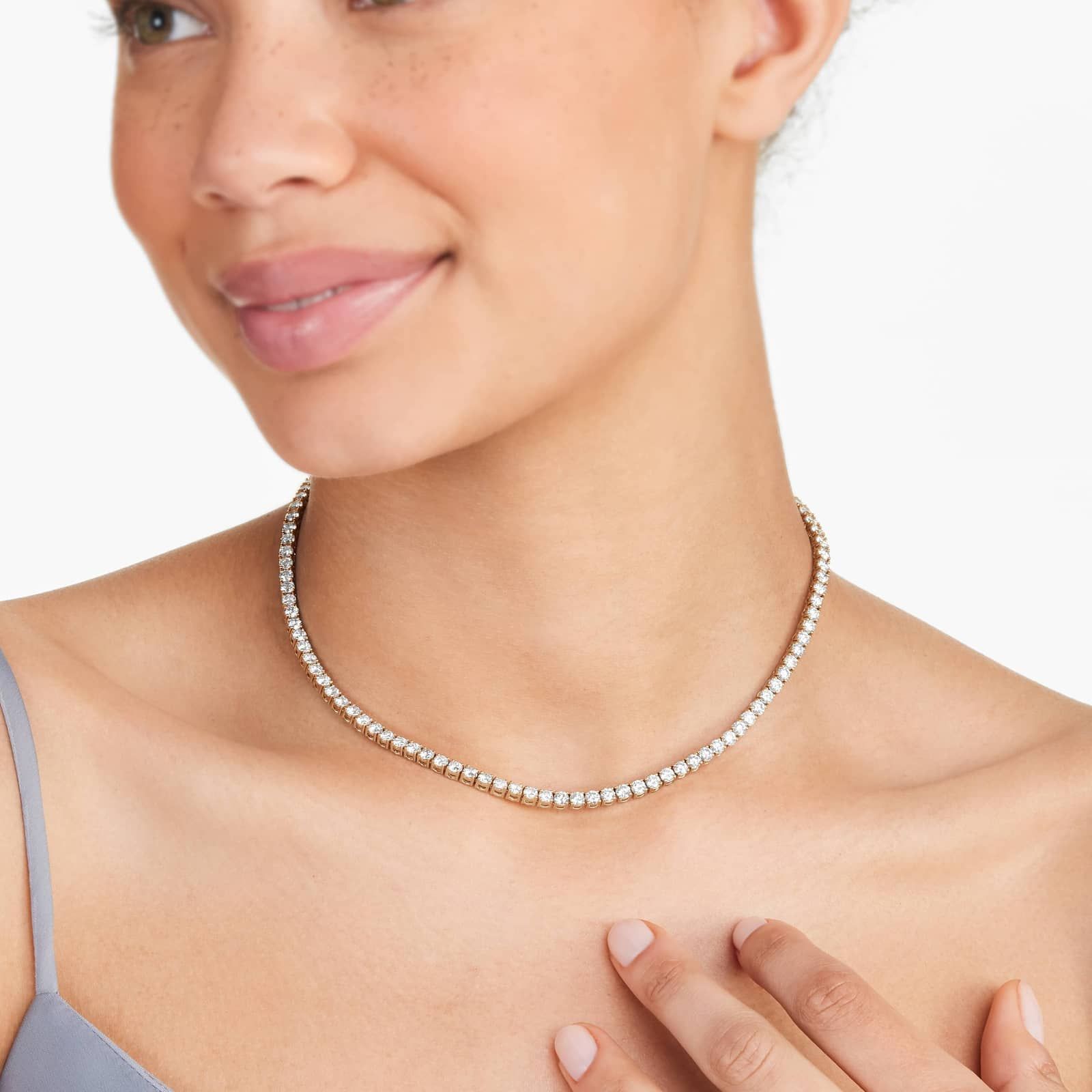 14K Yellow Gold Straight Lab-Grown Diamond Tennis Necklace (15.00 CTW - F-G / VS2-SI1)