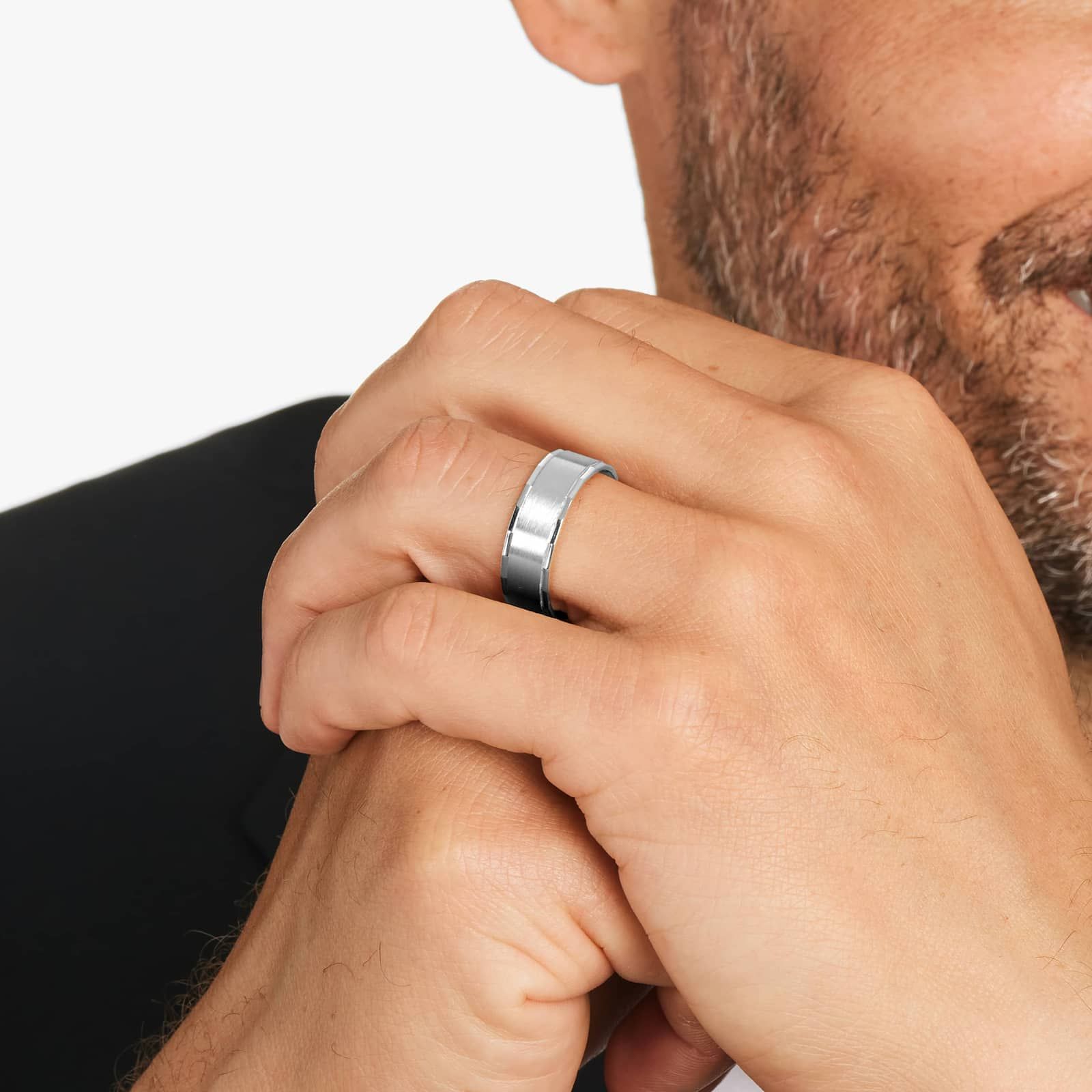 Faceted Men's Wedding Band With Satin Finish Center In Platinum (7.00mm)