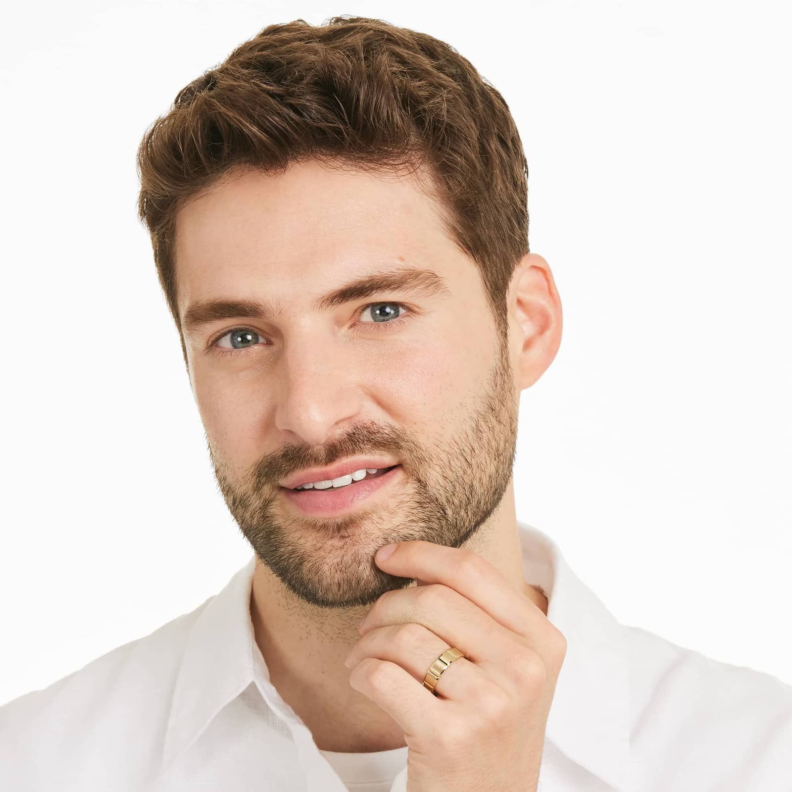 Block Pattern Satin Finish Men's Wedding Band In 14K Yellow Gold (6.00mm)