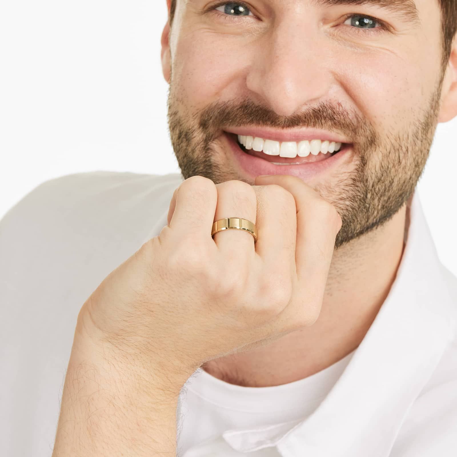 Block Pattern Satin Finish Men's Wedding Band In 14K Yellow Gold (6.00mm)