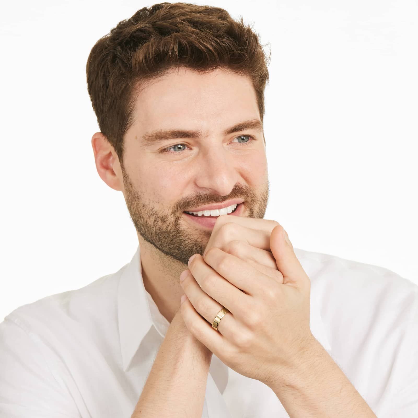 Block Pattern Satin Finish Men's Wedding Band In 14K Yellow Gold (6.00mm)