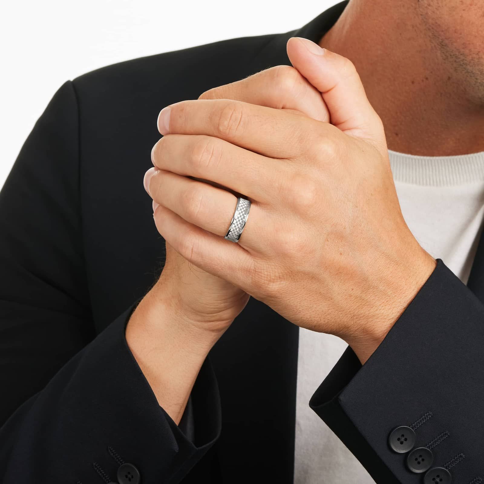 Checker Design Men's Wedding Band In 18K White Gold (7.00mm)