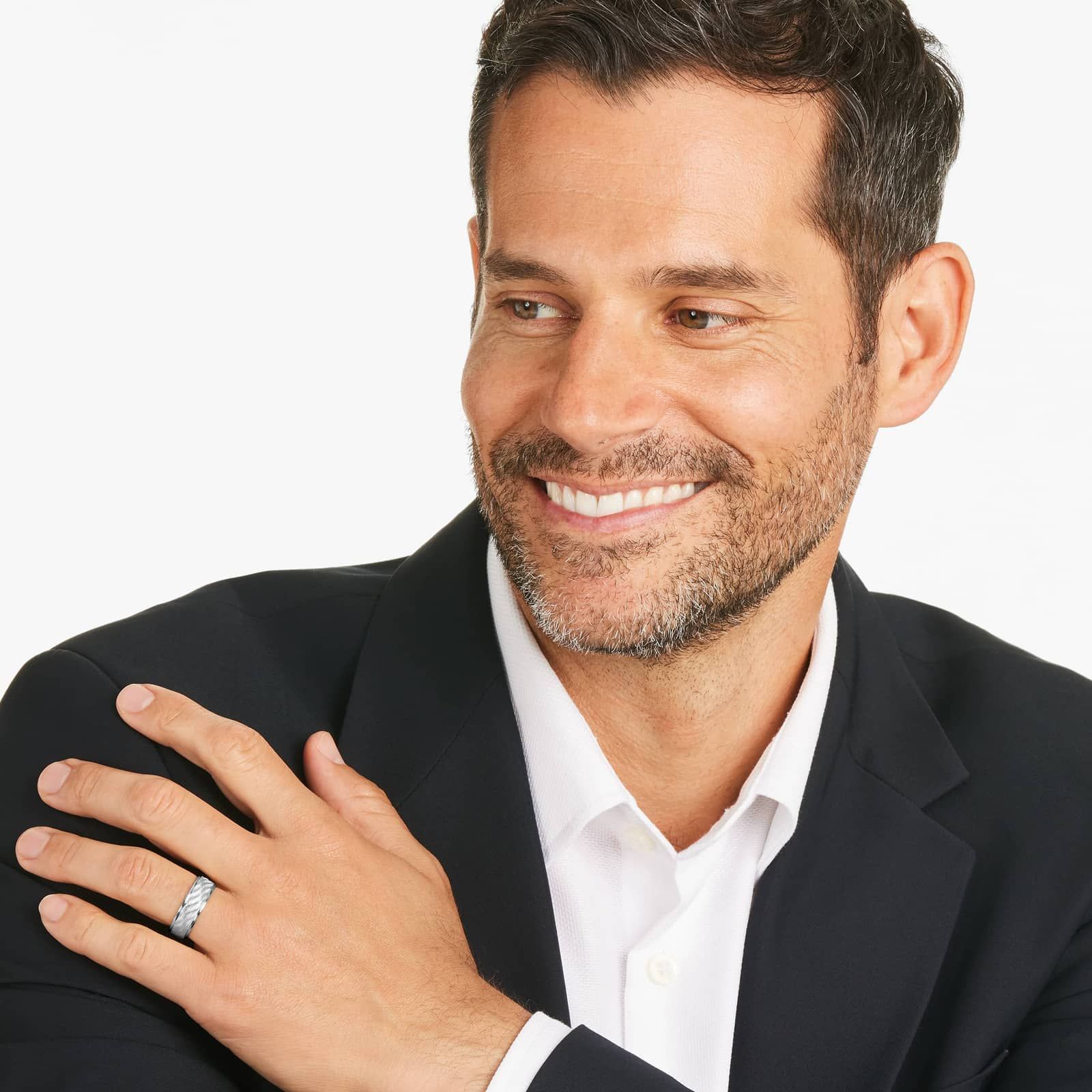 Wave Design Men's Wedding Band In 14K White Gold (7.00mm)