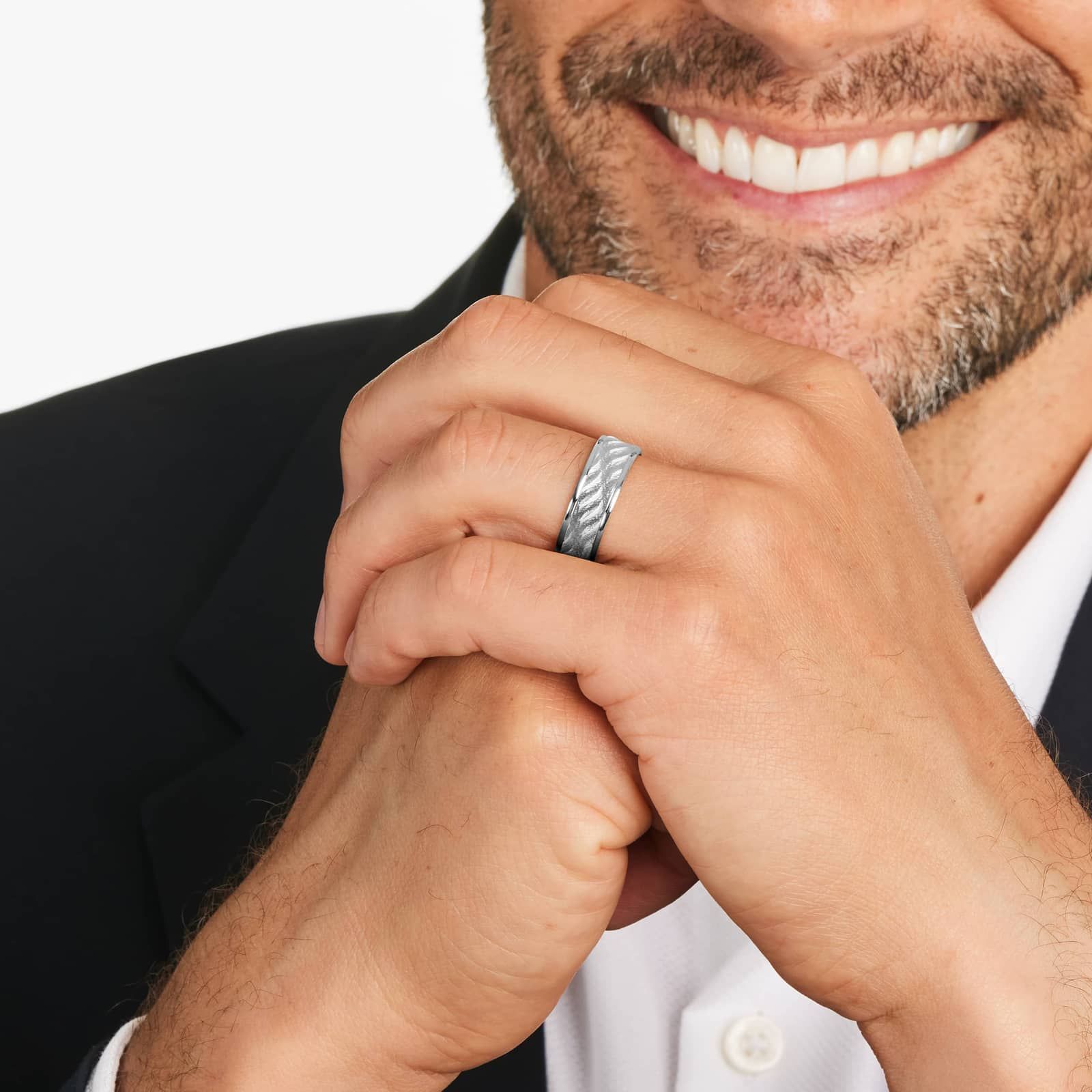 Wave Design Men's Wedding Band In 14K White Gold (7.00mm)