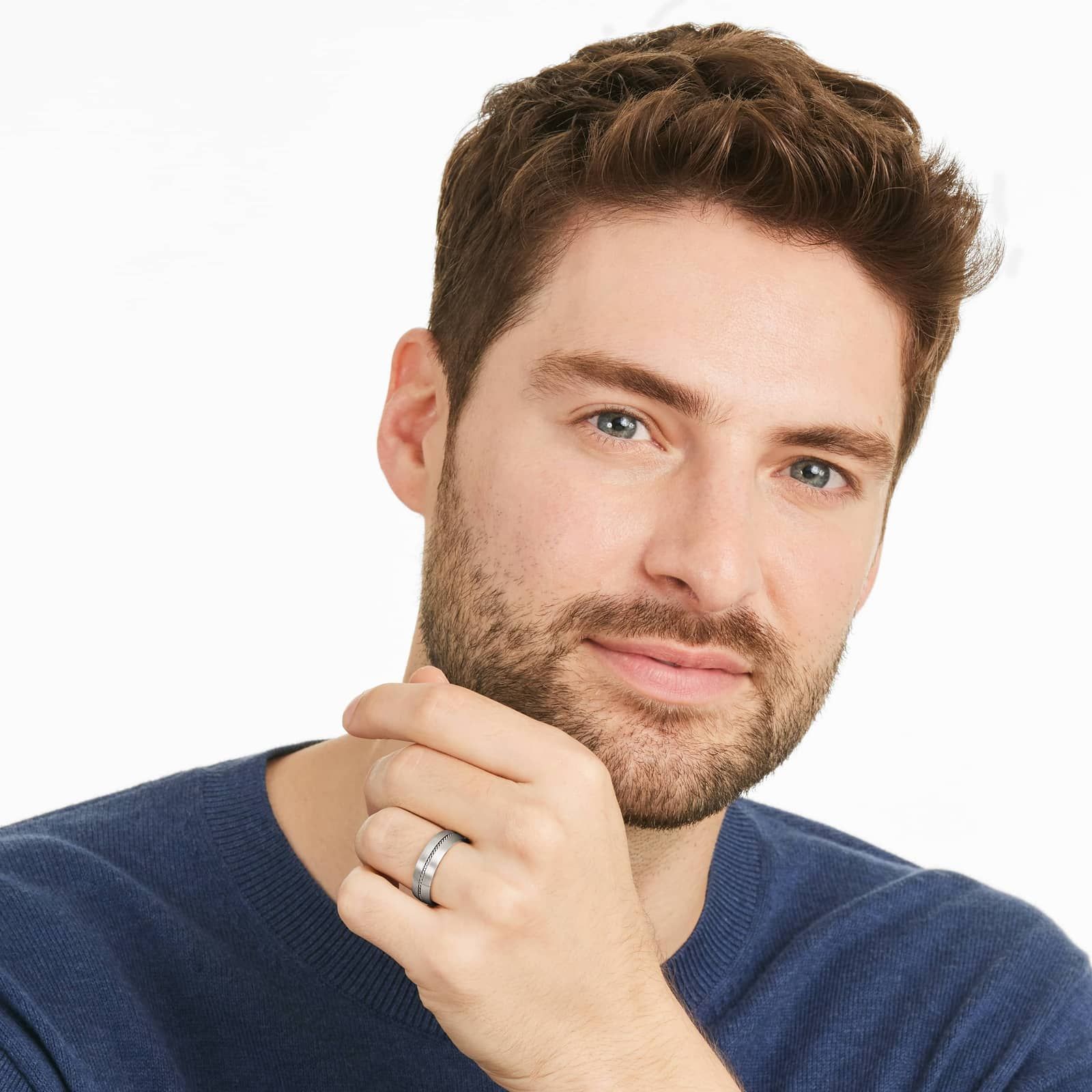 Cable Insert Satin Finish Men's Wedding Band In Platinum (6.00mm)