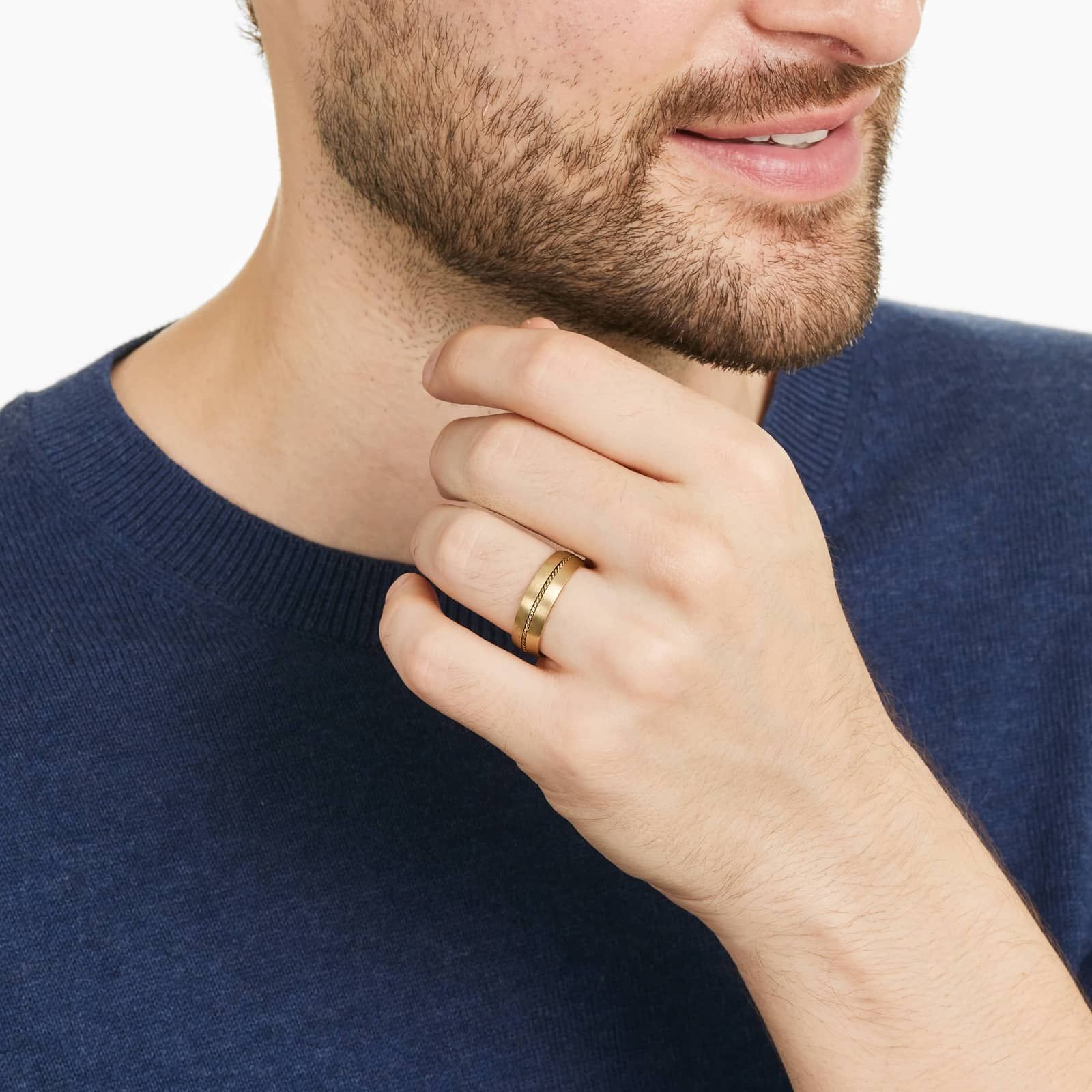 Cable Insert Satin Finish Men's Wedding Band In 14K Yellow Gold (6.00mm)