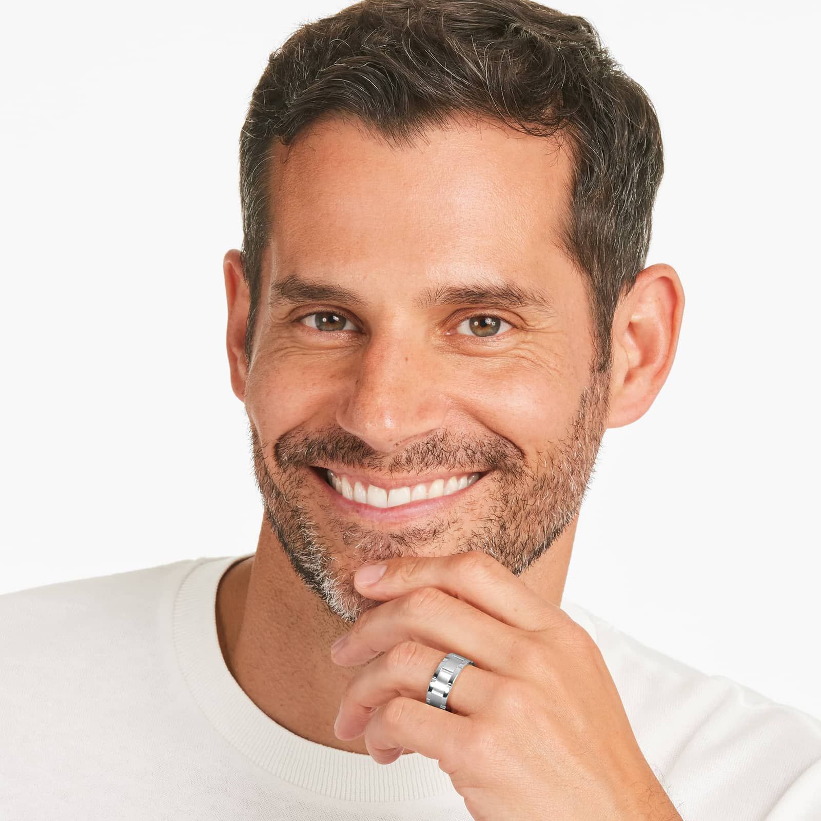 Brick Pattern Men's Comfort Fit Wedding Band In 18K White Gold (8.50mm)