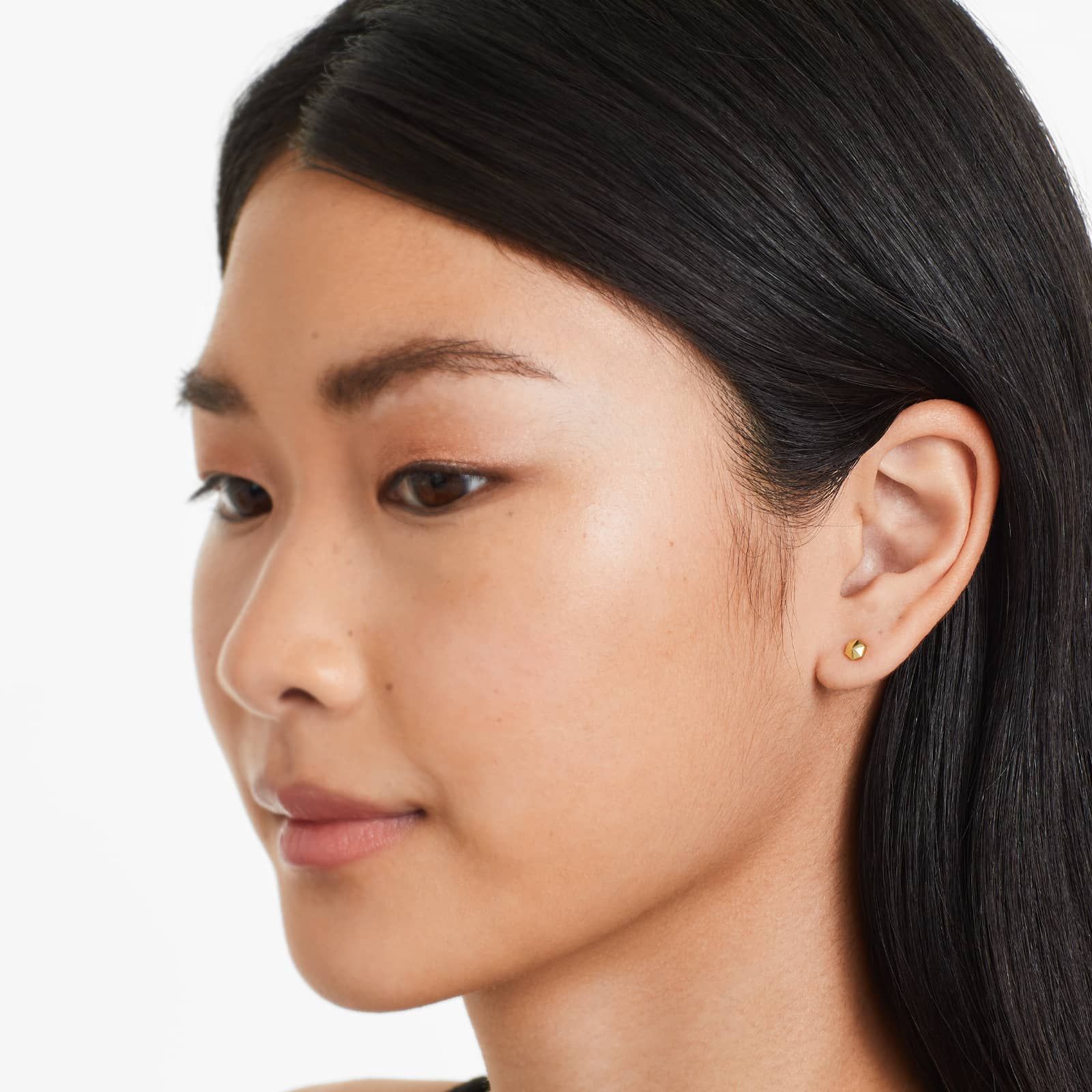 Hexagonal Pyramid Stud Earrings In 14K Yellow Gold