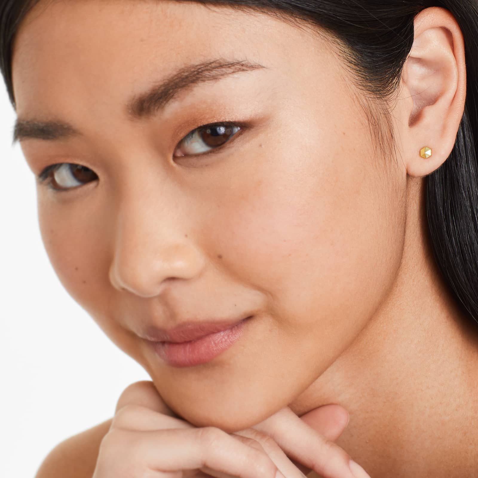 Hexagonal Pyramid Stud Earrings In 14K Yellow Gold