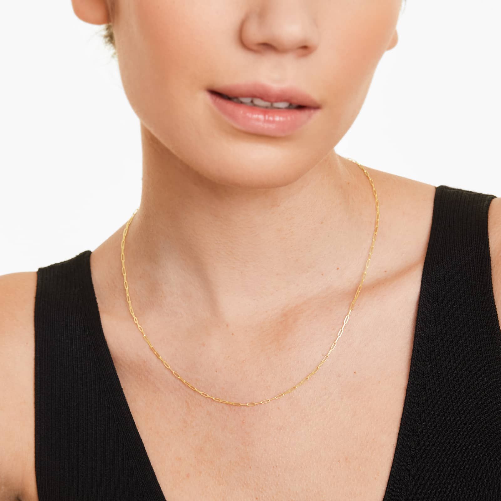 14K Yellow Gold 1.5mm Dainty Paperclip Chain