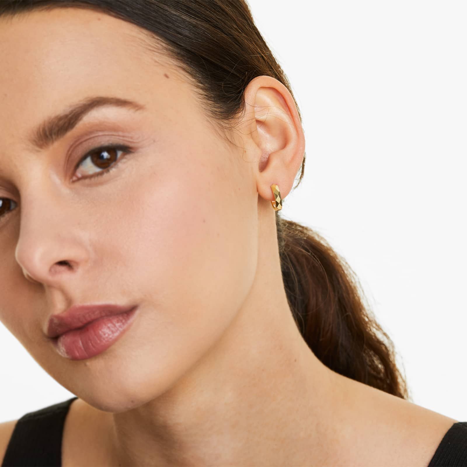 Faceted Hoop Earrings In 14K Yellow Gold