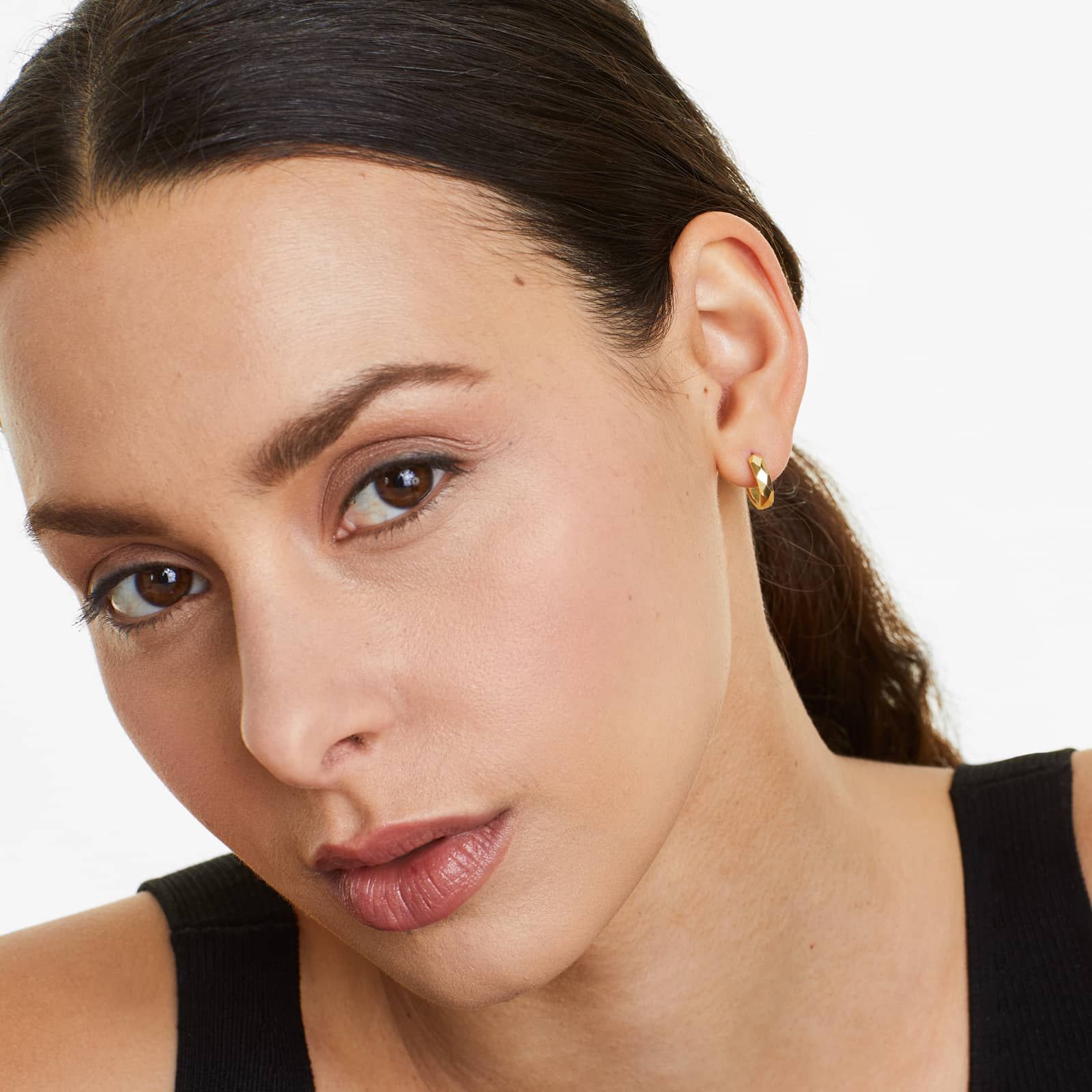 Faceted Hoop Earrings In 14K Yellow Gold