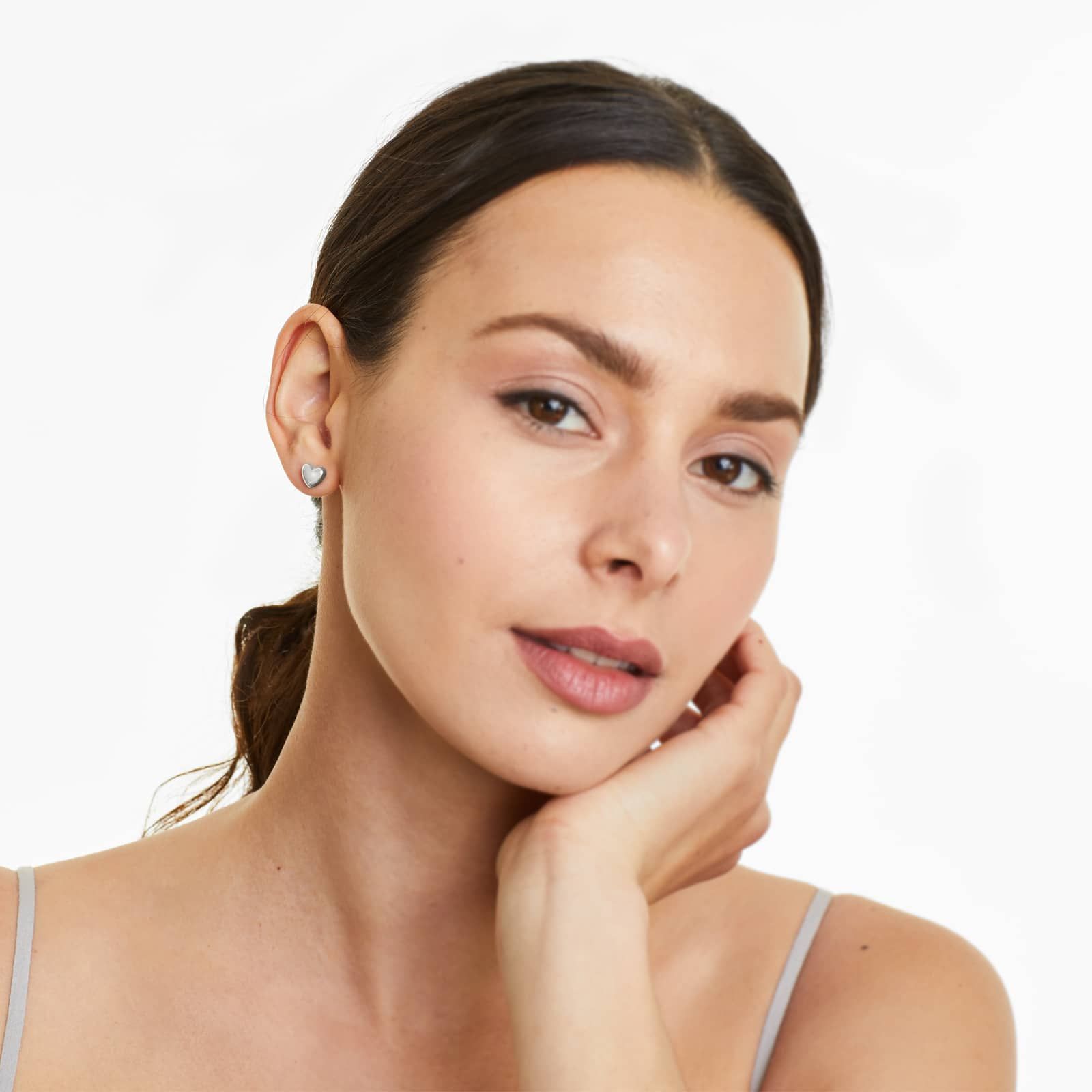 Heart Stud Earrings In 14K White Gold