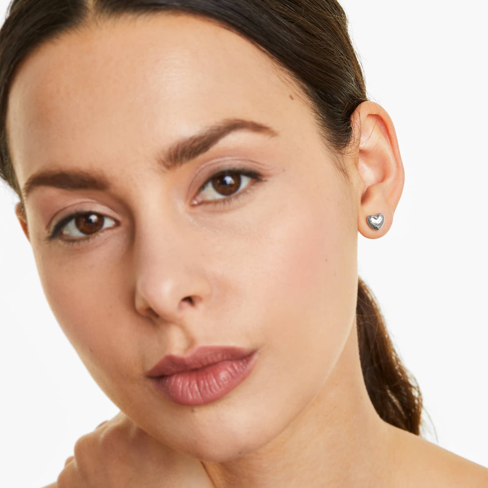 Heart Stud Earrings In 14K White Gold