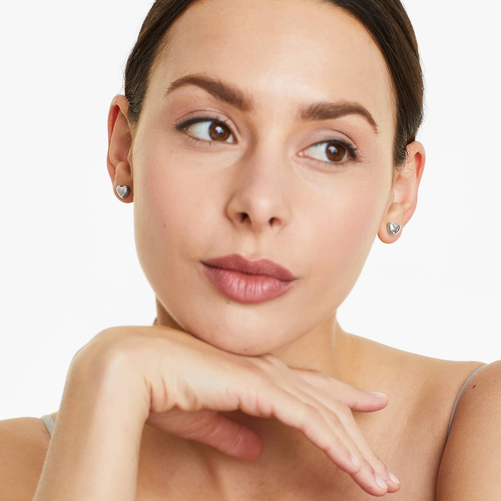 Heart Stud Earrings In 14K White Gold