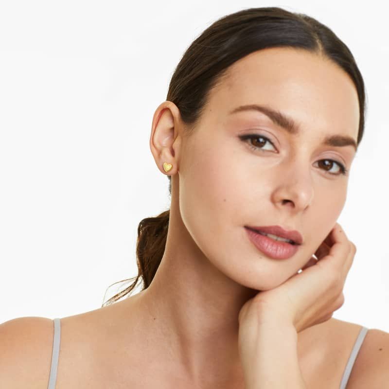 Heart Stud Earrings In 14K Yellow Gold