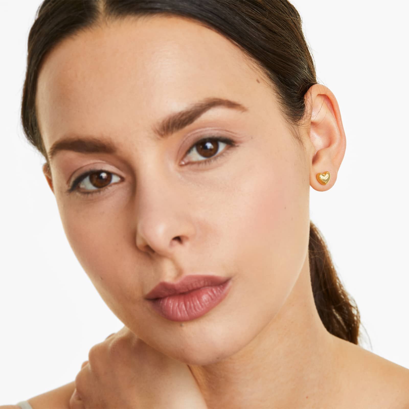 Heart Stud Earrings In 14K Yellow Gold