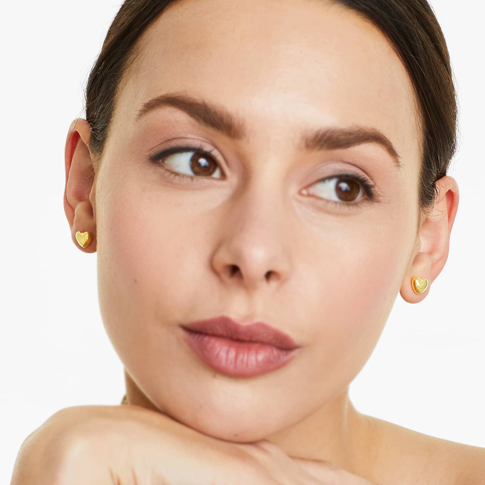 Heart Stud Earrings In 14K Yellow Gold