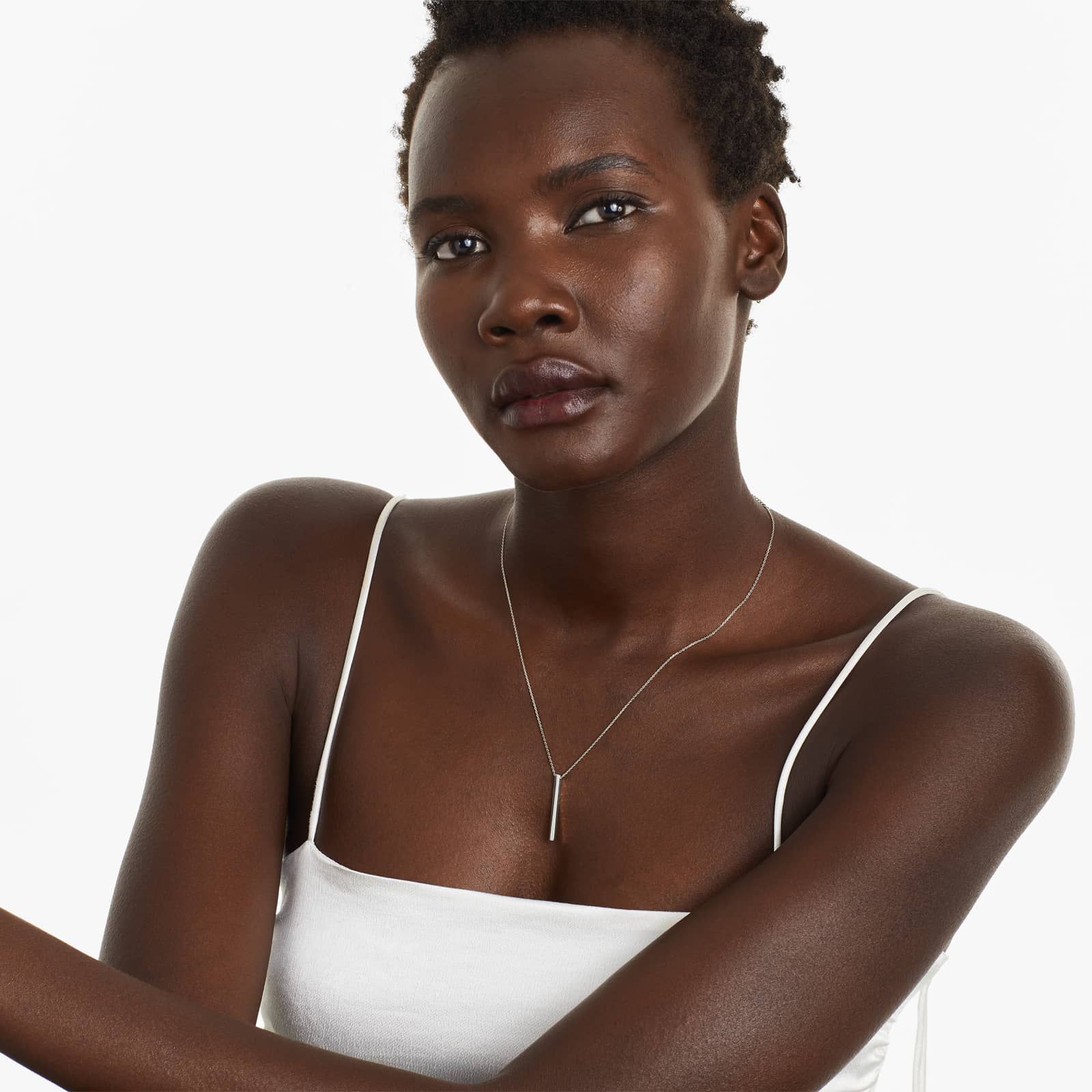 14K White Gold Bar Pendant Necklace