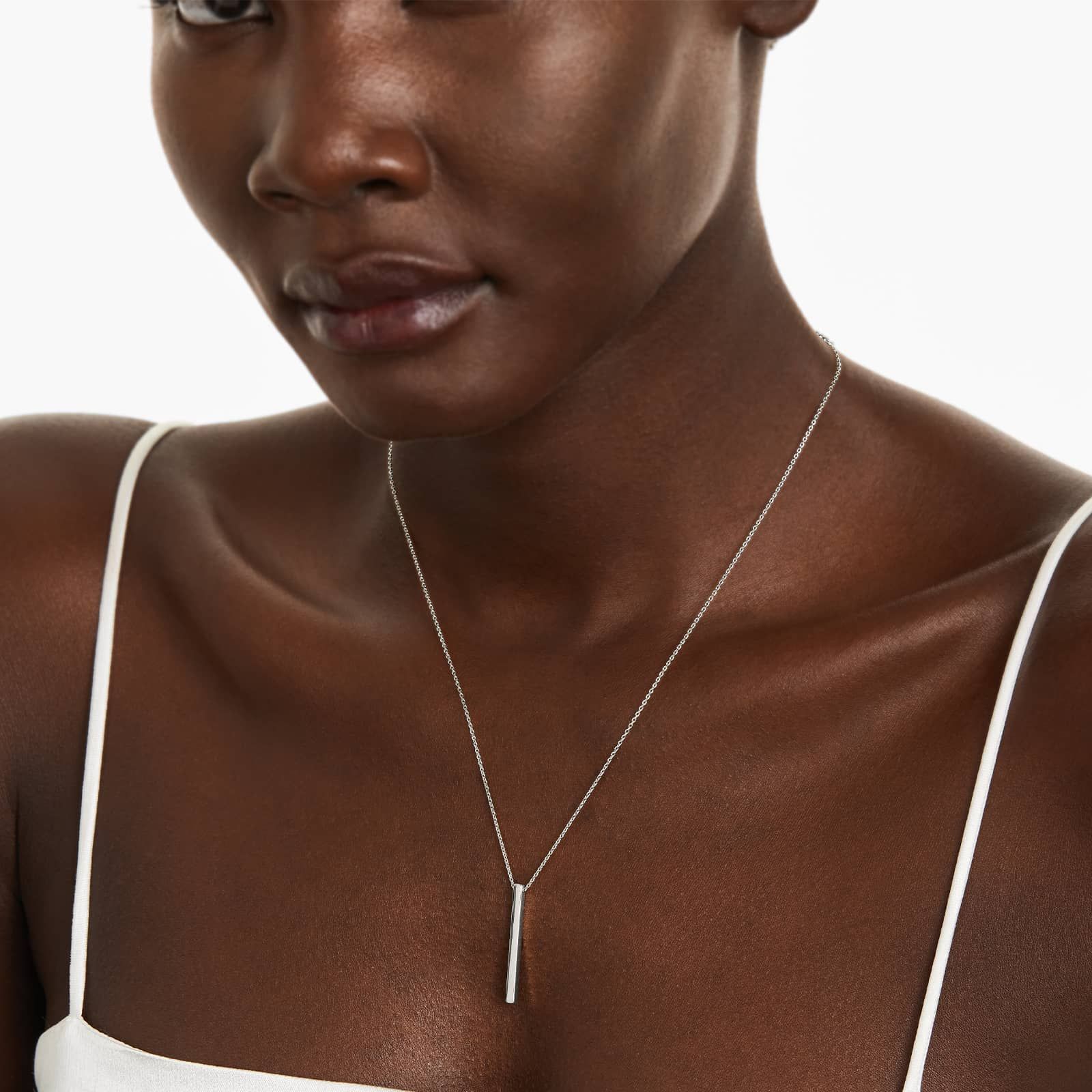 14K White Gold Bar Pendant Necklace