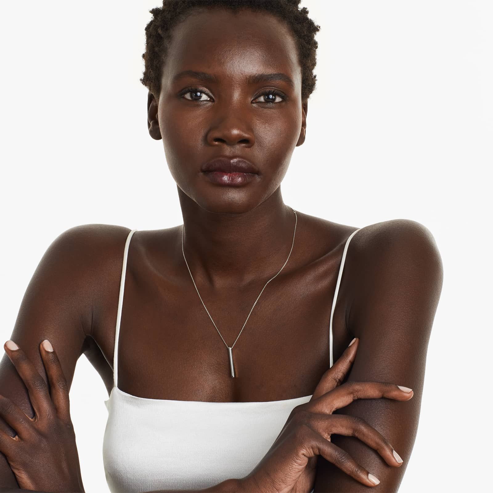 14K White Gold Bar Pendant Necklace