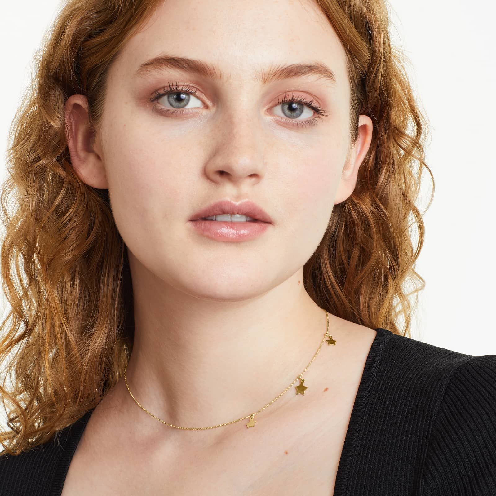 14K Yellow Gold Triple Star Dangle Choker Necklace